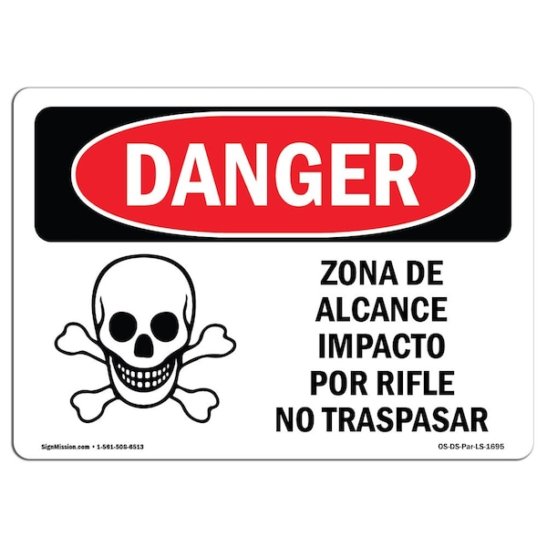 Safety Sign, OSHA Danger, 3.5" Height, 5" Width, Rifle Range Impact Area No Trespassing, 10PK